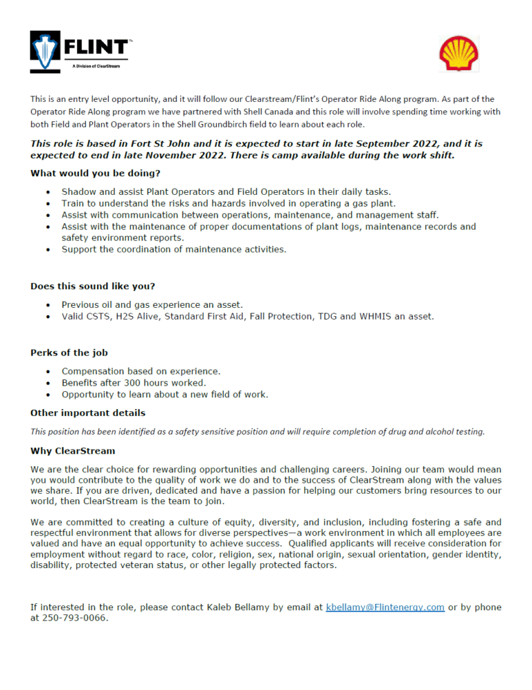 Flint / Shell Operator Ride Along Program West Moberly First Nations