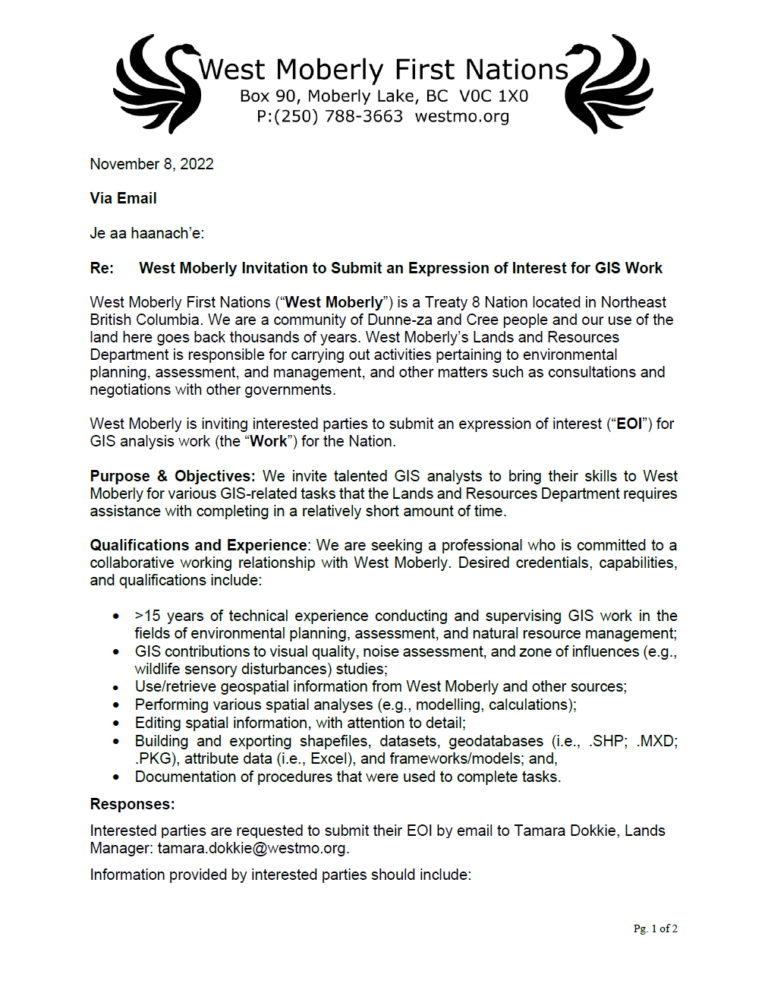 Expression Of Interest For GIS Work West Moberly First Nations expression-of-interest-for-gis-work-west-moberly-first-nations