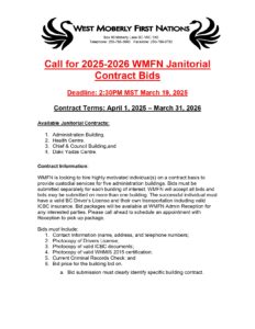 Call for 2025-2026 WMFN Janitorial Contract Bids