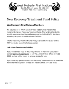 New Recovery Treatment Fund Policy