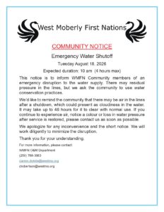 COMMUNITY NOTICE – EMERGENCY WATER SHUTOFF