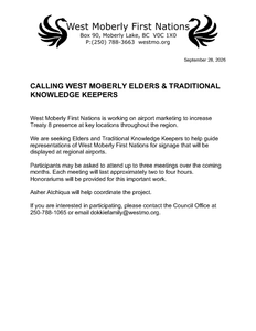 📢 Calling West Moberly Elders & Traditional Knowledge Keepers!