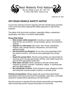 OFF-ROAD VEHICLE SAFETY NOTICE